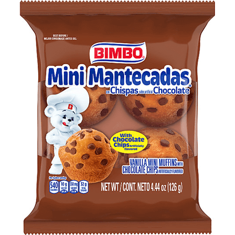 Bimbo Mini Mantecadas Vanilla Chocolate Chip Muffins 4 Pack 4.44oz