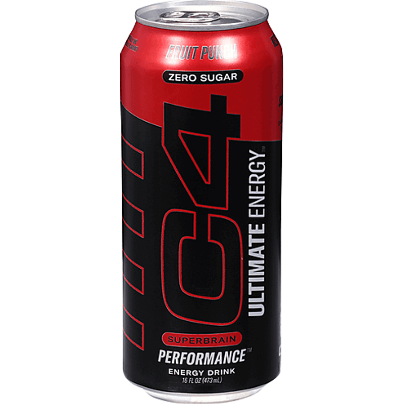 C4 Energy Drink, Zero Sugar, Performance, Fruit Punch 16oz Can