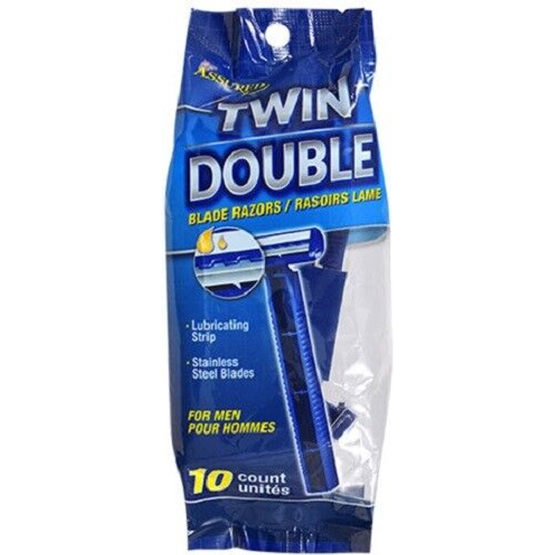 Assured Twin Blade Disposable Razors With Lubricating Strips 10ct Bag