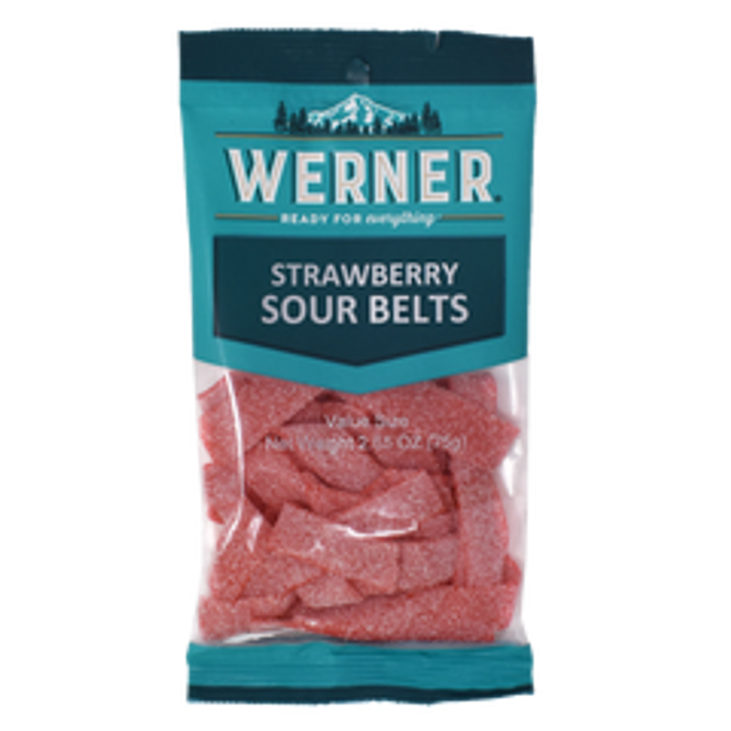 Werner Strawberry Sour Belts Candy 3oz Bag